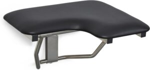 28″ x 22.5″ Black Padded Cushion Wall Mount Folding Left-Handed Transfer Bench Shower Seat, ADA Compliant